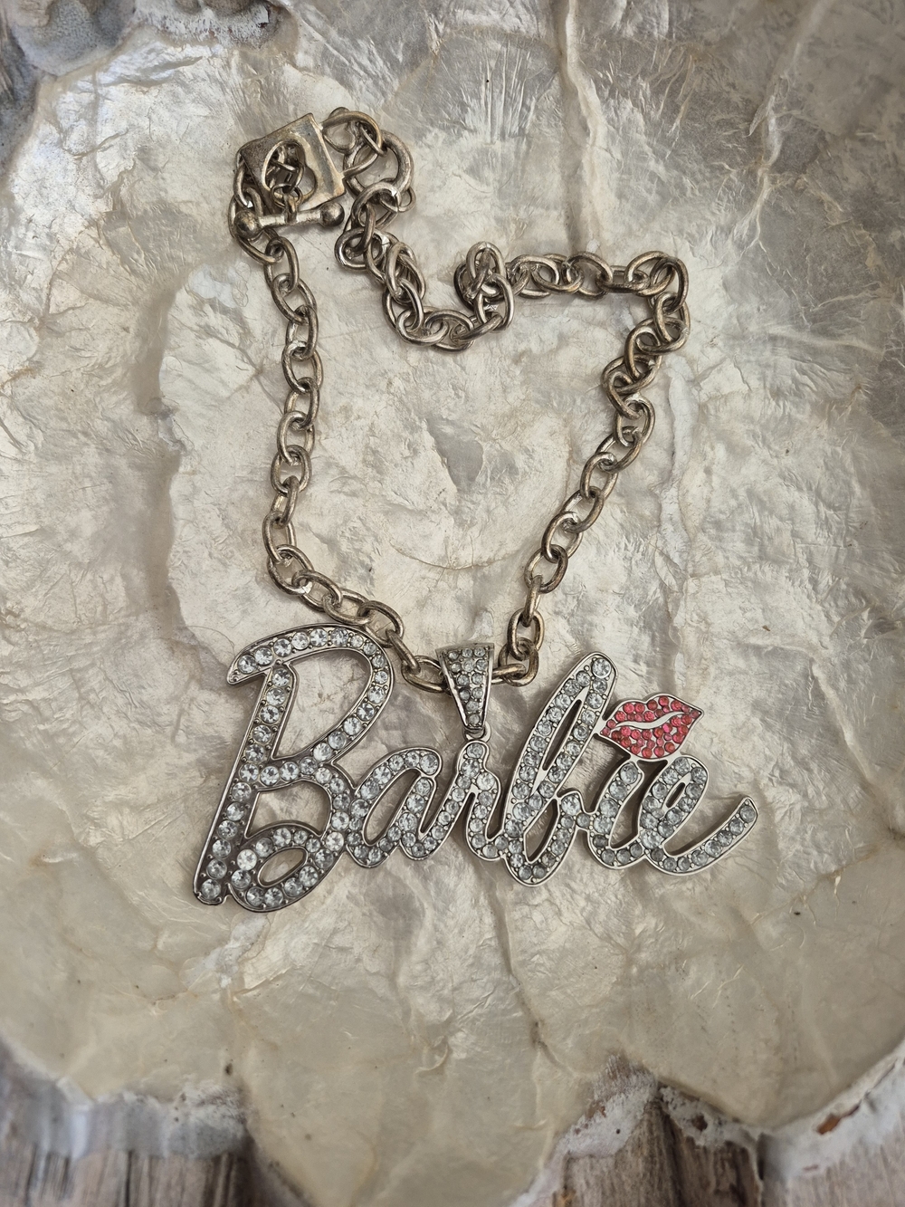 💕Barbie Crystal Nameplate Necklace in Gold with Pink Accent💕